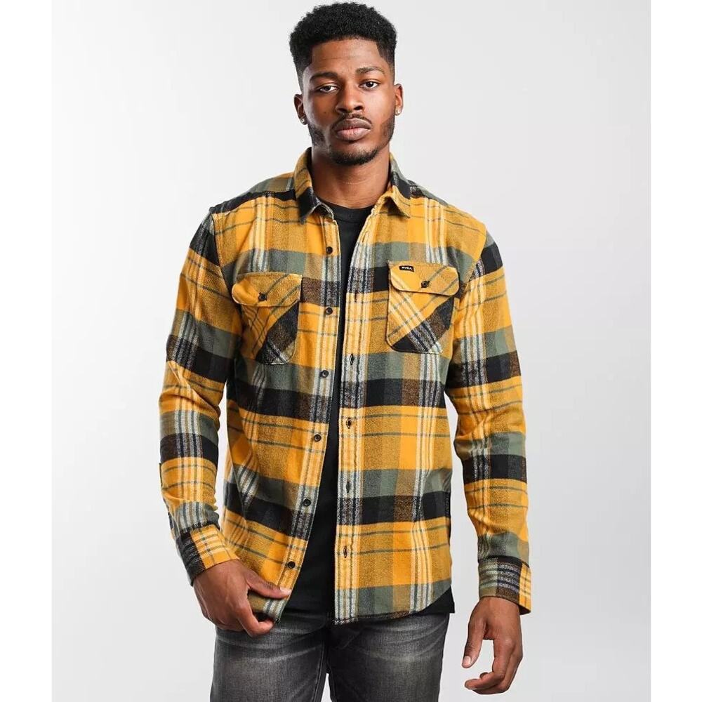 RVCA Mens “That'll Work Flannel” Button Down Shirt in Golden Rod Size Large
